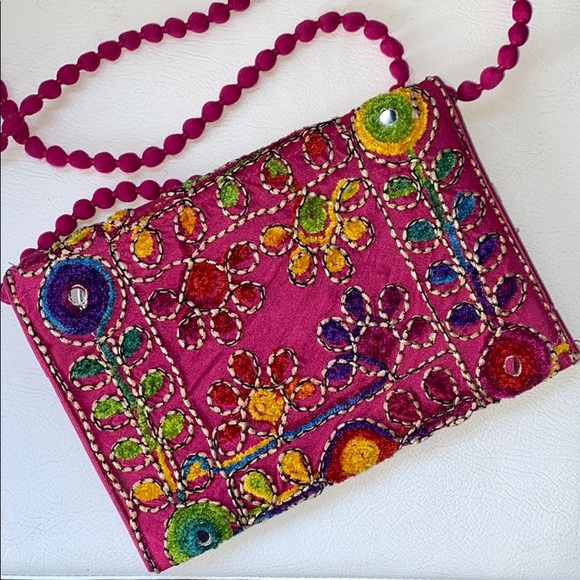 Pink Satin Flower Detail Clutch - Picture 3 of 6